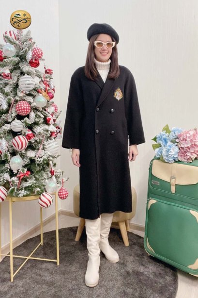 เช่าเสื้อโค้ทผู้หญิง รุ่น Anthracite Black Double Breasted Coat	2107GCL1377FABK1
