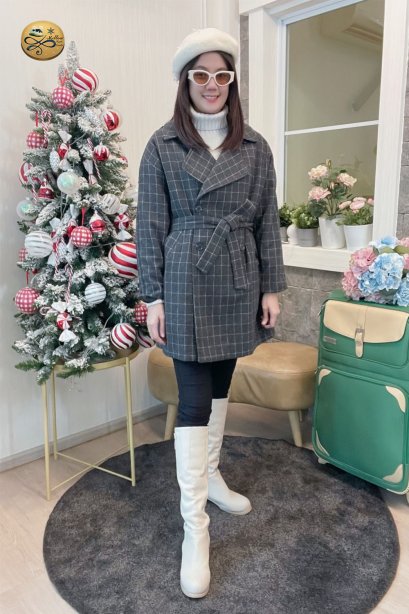 เช่าเสื้อกันหนาว รุ่น Light Fresnch Gray Strip in Kendall Charcoal Single Breasted Coat	2108GCL1479FAGY1