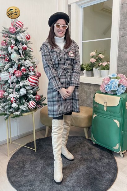 เช่าเสื้อกันหนาว รุ่น  Karanda Red strip in Dark Glacier Gray  Double Breasted Coat	2108GCL1531FAGY1