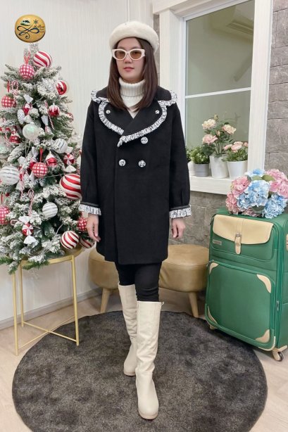 เช่าเสื้อกันหนาว รุ่น  Tricorn Black Double Breasted Coat	2201GCL1794FABK1