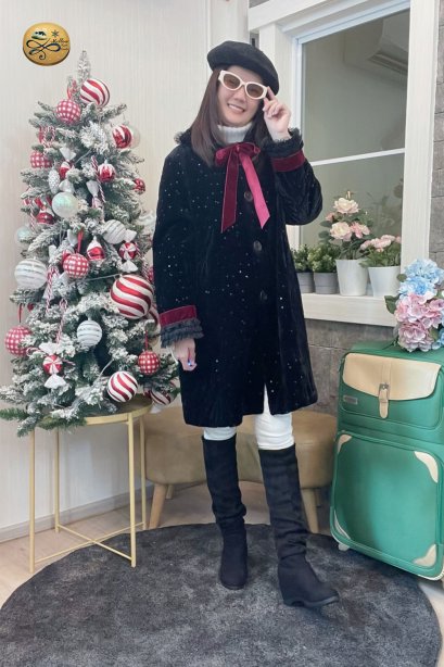 เช่าเสื้อโค้ทผู้หญิง รุ่น crytal flake Bristol Black Single Breasted Coat	2009GCL852FABK1