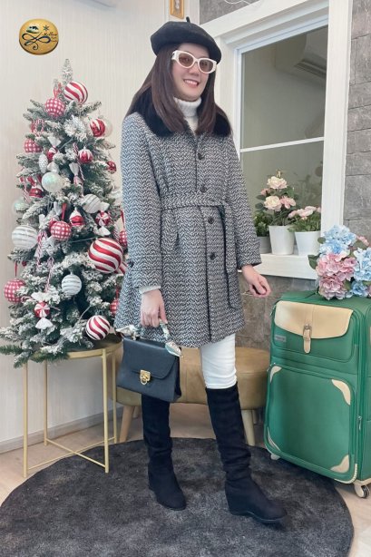 เช่าเสื้อกันหนาว รุ่น  Black and white chessgo Single Breasted Coat	2204GCL1869FABK1