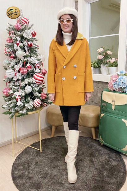 เช่าเสื้อกันหนาว รุ่น   Brown marrom dourado Double Breasted Coat	2204GCL1878FAYE1