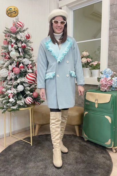 เช่าเสื้อกันหนาว รุ่น  Light Blue Curacao Double Breasted Coat	2206MCL1941FABL1