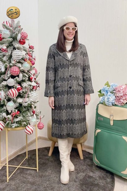 เช่าเสื้อโค้ทผู้หญิง รุ่น Black and white Herringbone Single Breasted Coat	2110GCL2124FABK1
