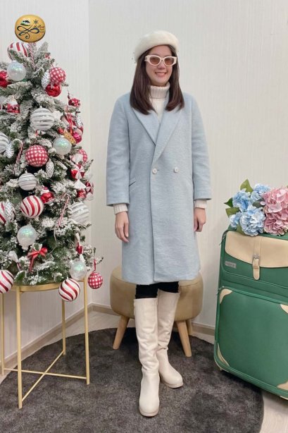 เช่าเสื้อโค้ทผู้หญิง รุ่น Pale Turquoise Single Breasted Coat	2110GCL2127FABL1