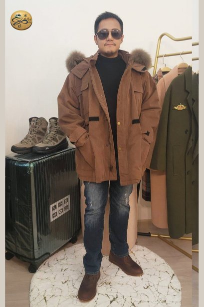 เช่าเสื้อกันหนาว รุ่น Tip Top Taupe Fur Hooded Down Jacket  0911GCL628FABR4XL1