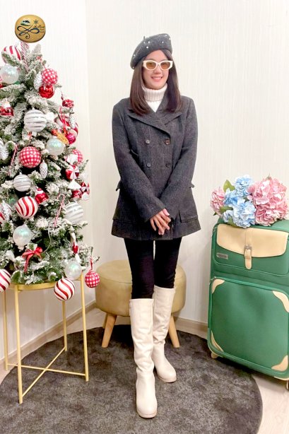 เช่าเสื้อโค้ทผู้หญิง รุ่น Black and Steeple Gray Herringbone Peacoat	2009GCL849FABK1