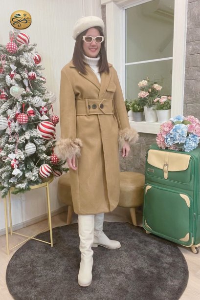 เช่าเสื้อโค้ทผู้หญิง รุ่น Roasted Pecan Chesterfield Single Breasted Coats with Belt	2009GCL853FABR1