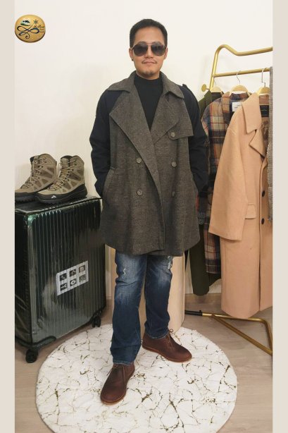 เช่าเสื้อโค้ทผู้ชาย  รุ่น  Slate Grey Double Breasted Coat 	2101GCL882FAGY1