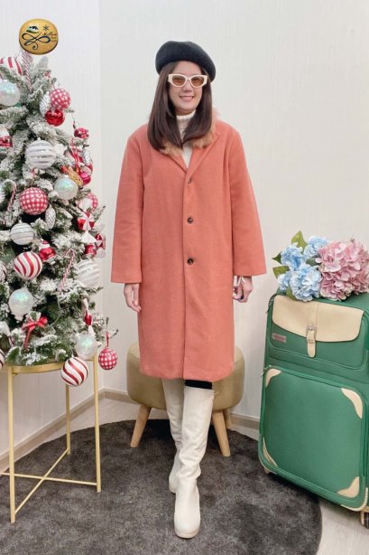 เช่าเสื้อโค้ทผู้หญิง  รุ่น  Peach Orange Caramel Single Breasted Coat	2101GCL926FAOR1
