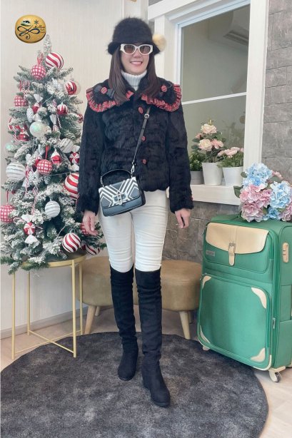 เช่าเสื้อโค้ทผู้หญิง  รุ่น French Beret Fur Jacket	2101GCF975FABK1