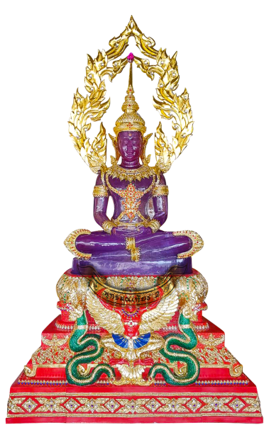 พระแก้วมรกตทรงเครื่อง ฐานครุฑ เนื้อไฟเบอร์ 30 นิ้ว สีม่วง