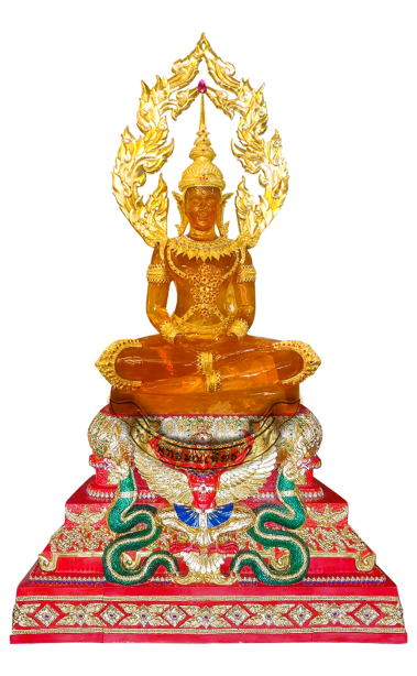 พระแก้วมรกตทรงเครื่อง ฐานครุฑ เนื้อไฟเบอร์ 30 นิ้ว สีส้ม