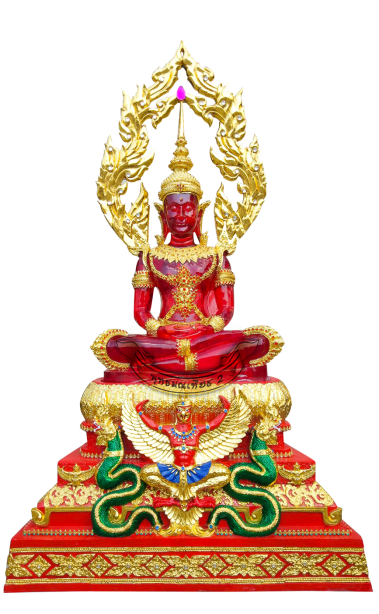 พระแก้วมรกตทรงเครื่อง ฐานครุฑ เนื้อไฟเบอร์ 30 นิ้ว สีแดง