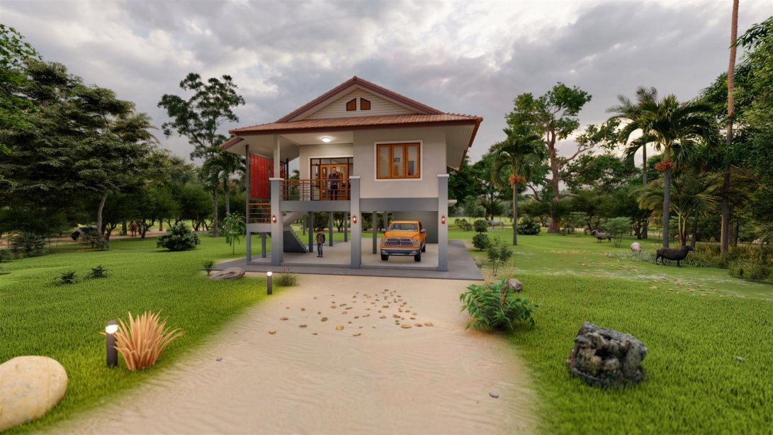 แบบบ้านชั้นเดียวยกพื้นสูงหนีน้ำ BluePrint-0067