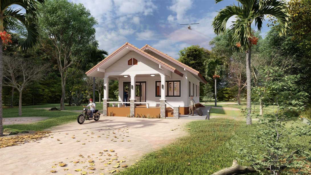 หน้าบ้านหลังคาจั่วมีระเบียง