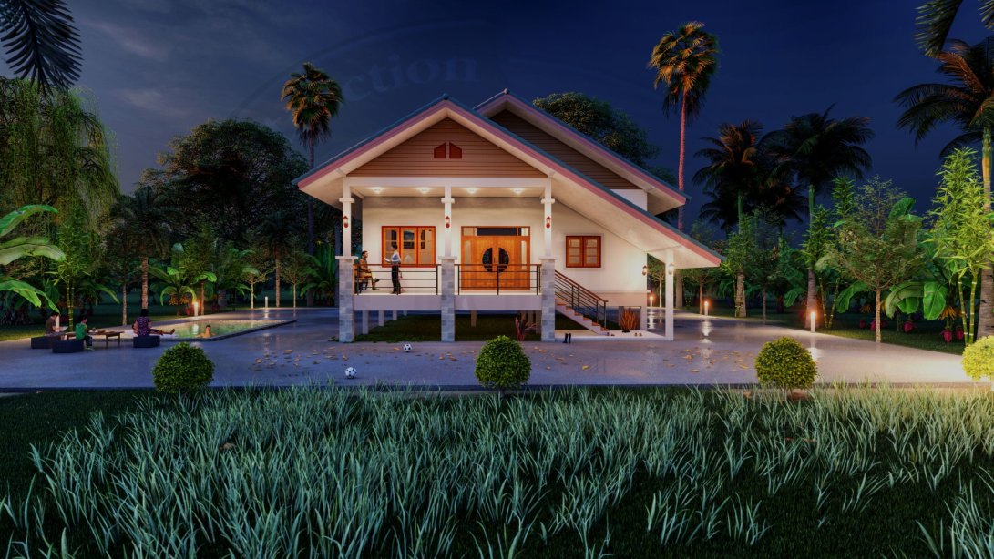 แบบบ้านชั้นเดียวยกพื้นสูงบ้านเกษตรสมอเรือ BluePrint-0136