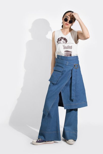 EDGE CUT DENIM SKIRT กระโปรงเดนิมทรงป้าย กระโปรงยีนส์ทรงเท่