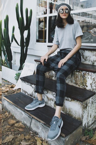 กางเกงฮาเร็มทรง Unisex  Dapper Harem Pants (Grey Tartan)
