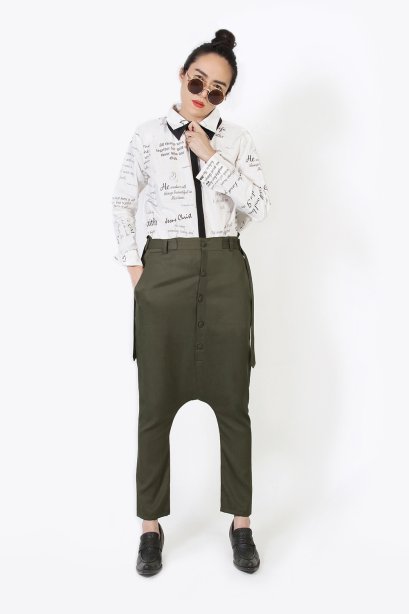 กางเกงฮาเร็มทรง Unisex Dapper Harem Pants (Green Army) 