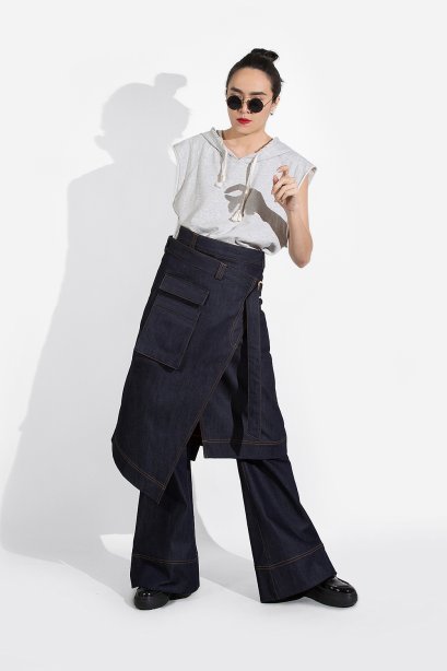 EDGE CUT DENIM SKIRT กระโปรงเดนิมทรงป้าย กระโปรงยีนส์ทรงเท่