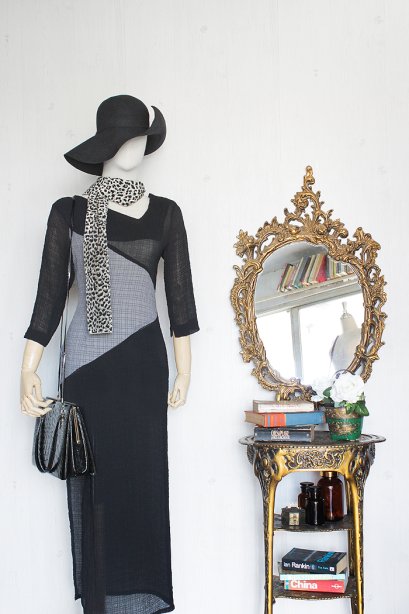 เดรสวินเทจ ญี่ปุ่น ตัดต่อลายเรขาคณิต