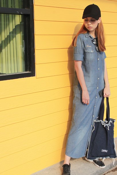 เดรสวินเทจ ญี่ปุ่น เดรสยาว ผ้าเดนิม