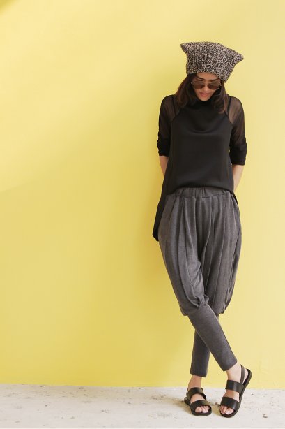 สตรีทแฟชั่น กางเกงทรงฮาเร็ม ผ้ายืดเนื้อดี สีเทา