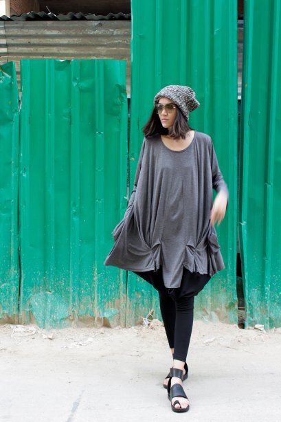 สตรีทแฟชั่น กางเกงทรงฮาเร็ม ผ้ายืดเนื้อดี สีดำ