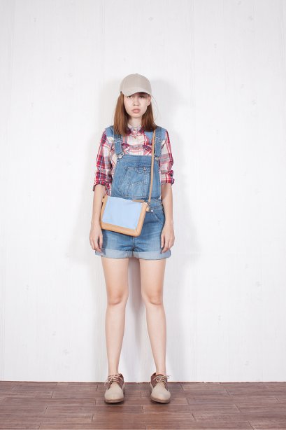 สตรีทแฟชั่น เสื้อเชิ้ต ลายสก็อต ตัดต่อผ้าเดนิม แบรนด์ OVS