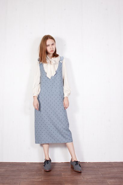เอี๊ยมเดรสวินเทจ ลายพิมพ์ Polka Dot