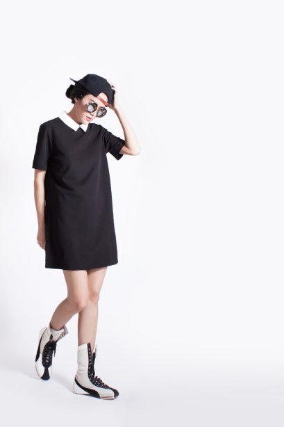สตรีทแฟชั่น มินิเดรส สีดำปกเชิ๊ต by WLS