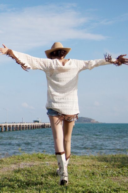 สตรีทแฟชั่น เดรสโบฮีเมียน โครเชต์ซีทรู