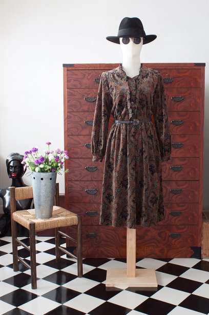 เดรสวินเทจ กำมะหยี่ ลายพิมพ์ paisley