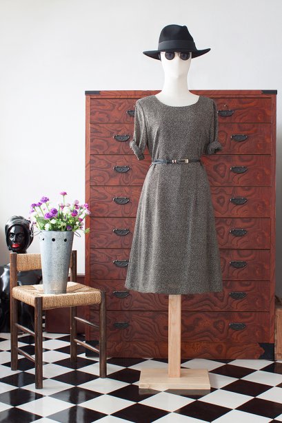 เดรสวินเทจ พิมพ์ลายดอท