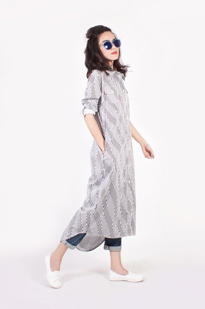 สตรีทแฟชั่น แม็กซี่เดรส ปกเชิ๊ต (OP ART PRINT) by WLS