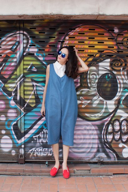 สตรีทแฟชั่น  Super Oversized Jeans and Shirt Jumpsuit by WLS