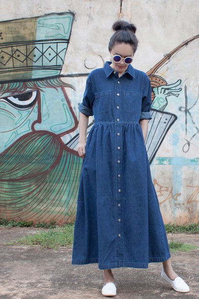 สตรีทแฟชั่น เดนิม แม็กซี่เดรส