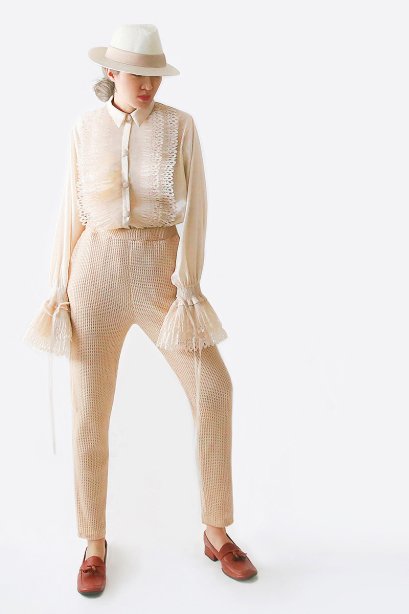 สตรีทแฟชั่น Caramel Cream knit pants  by WLS