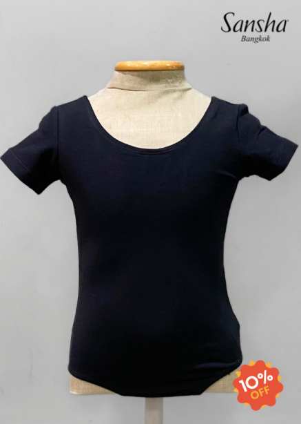 C155C/F Janessa Short Sleeve Leotard in Cotton BLACK