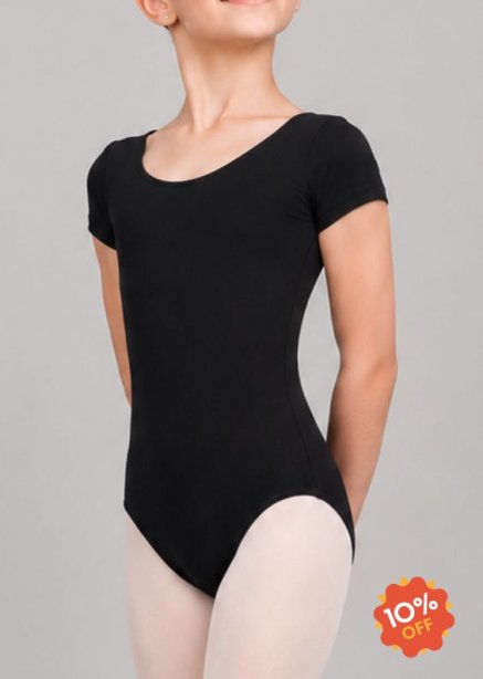 C155C/F Janessa Short Sleeve Leotard in Cotton BLACK
