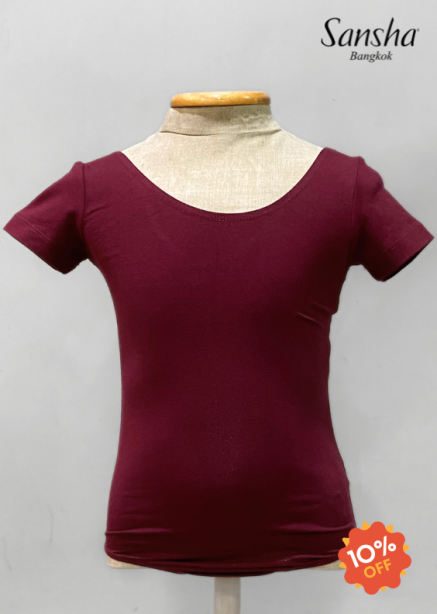 C155C/F Janessa Short Sleeve Leotard in Cotton DARK BURGUNDY