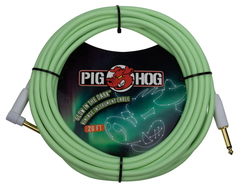 Pig Hog Glow In The Dark Instrument Cable, Right Angle 20ft