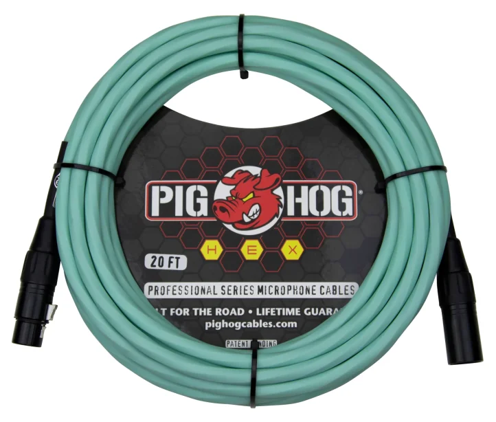 Pig Hog Hex Series Mic Cable 20ft. Seafoam Green