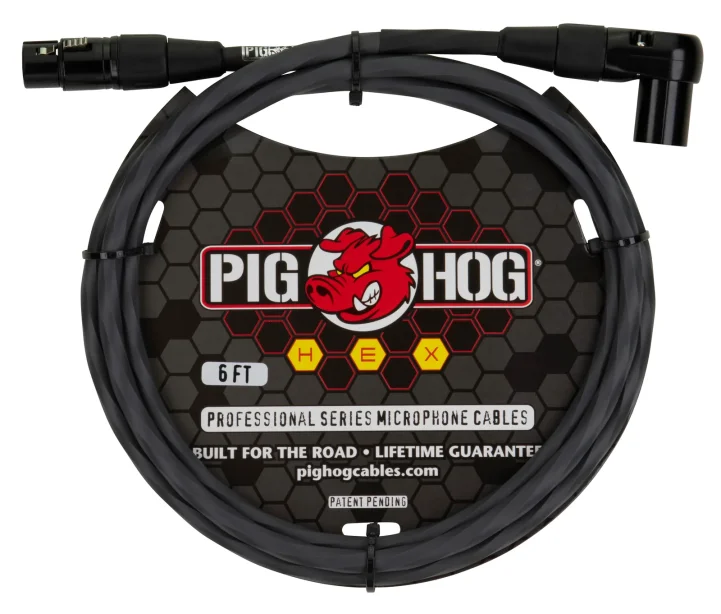 Pig Hog Hex Series Right Angle Mic Cable, 6ft - Grey