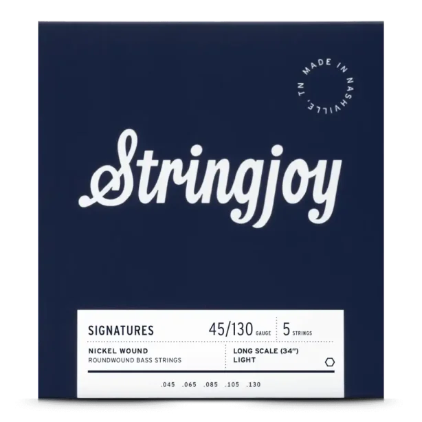 Stringjoy Light Gauge (45-130) 5 String Long Scale Nickel Wound Bass Guitar Strings