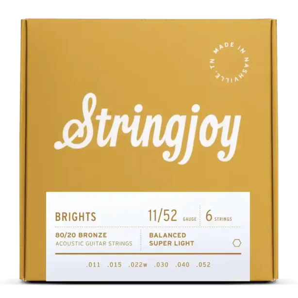 Stringjoy Brights | Light Gauge (12-54) 80/20 Bronze Acoustic Guitar Strings