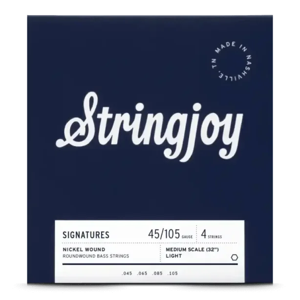 Stringjoy Light Gauge (45-105) 4 String Medium Scale Nickel Wound Bass Guitar Strings