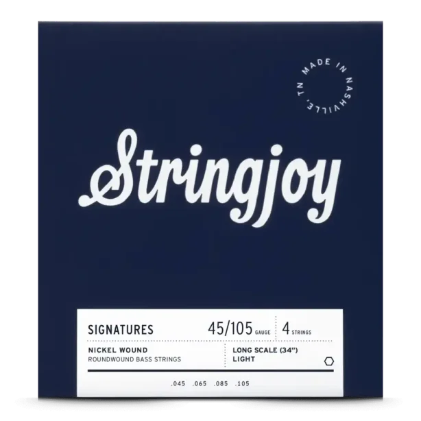 Stringjoy Light Gauge (45-105) 4 String Long Scale Nickel Wound Bass Guitar Strings